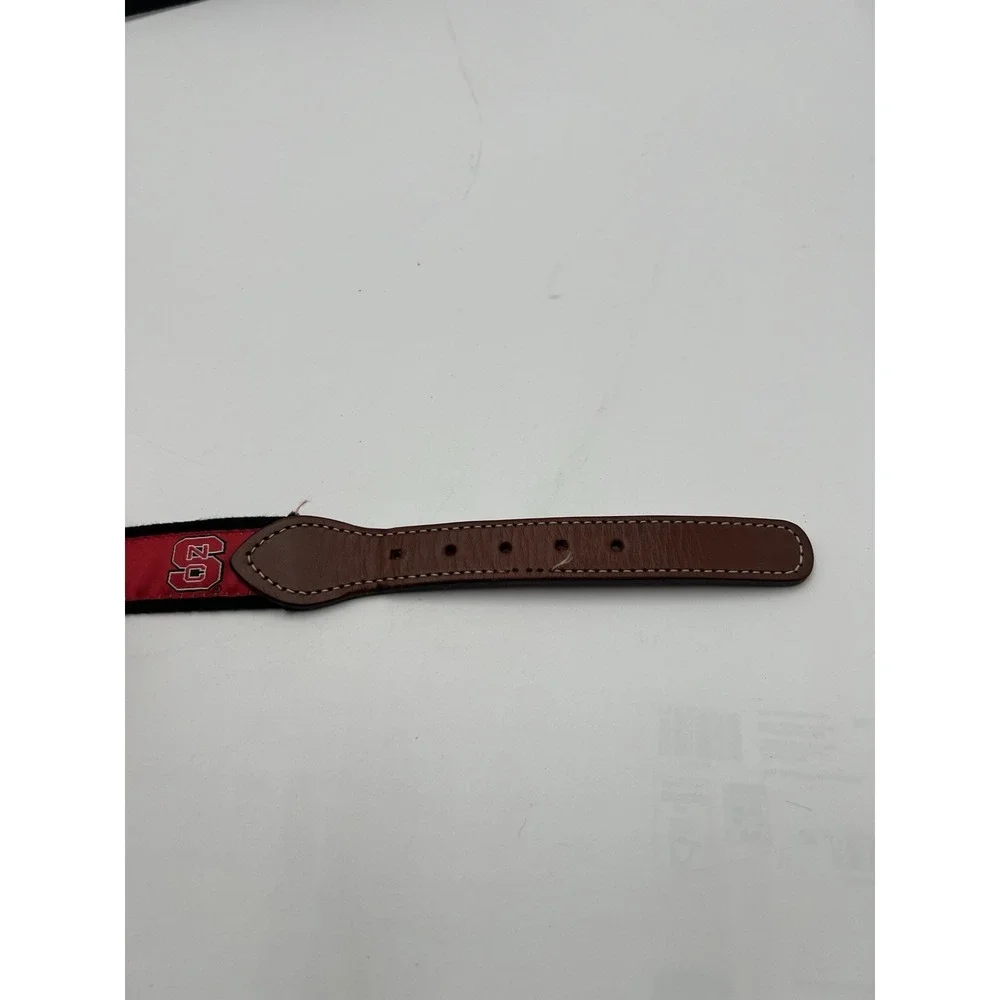 NC State Wolfpack Belt Sz 42 Red Ribbon Leather Tab NCAA Preppy